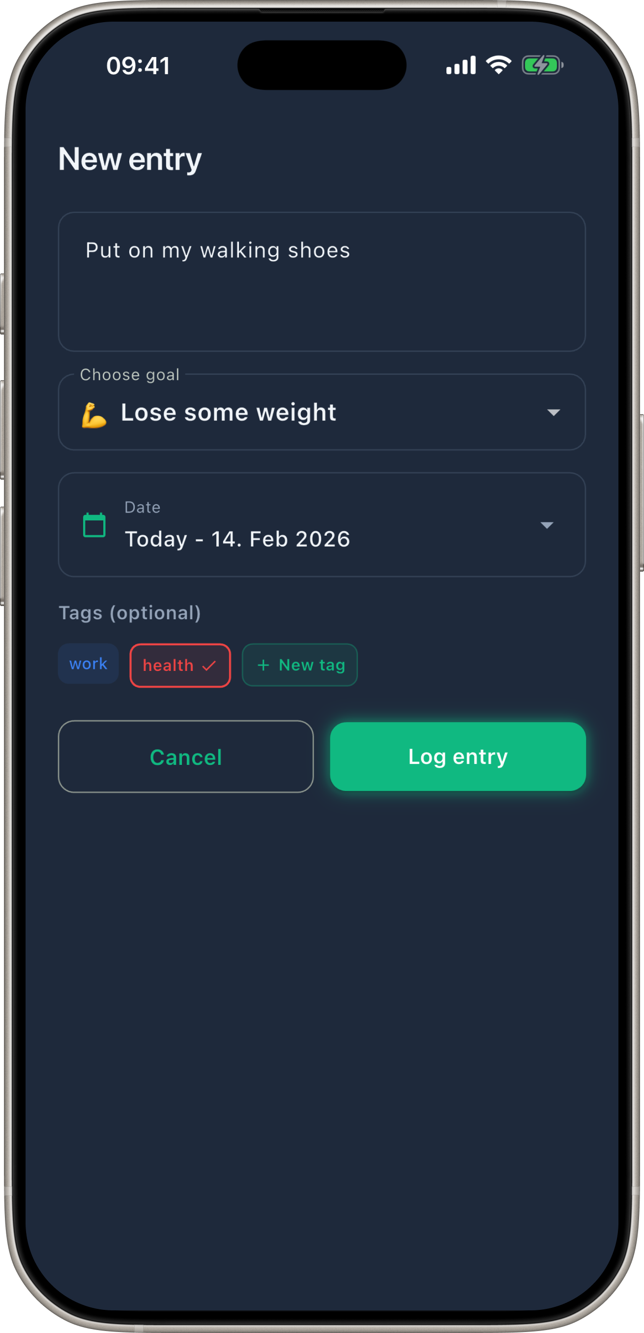 The Traces new entry screen for logging a trace